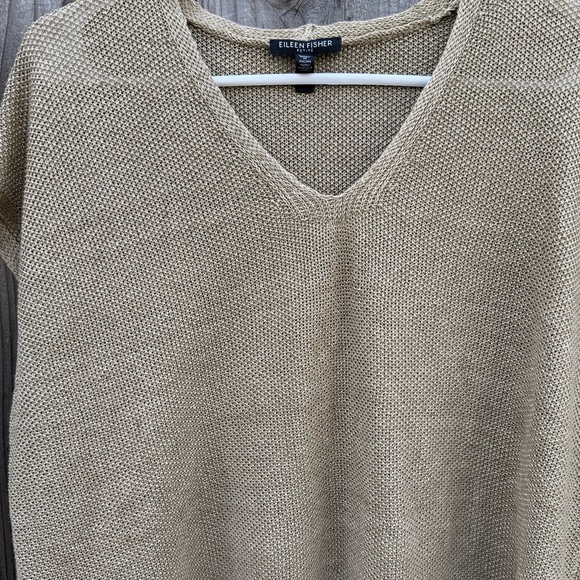 Eileen Fisher Organic Linen Delave V-Neck Knit Top Khaki Tan petite small - Picture 9 of 16